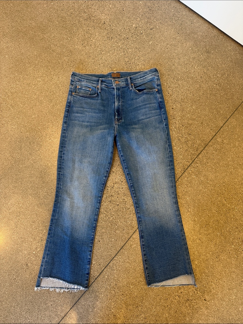 MOTHER Blue Cropped Straight-Leg Jeans